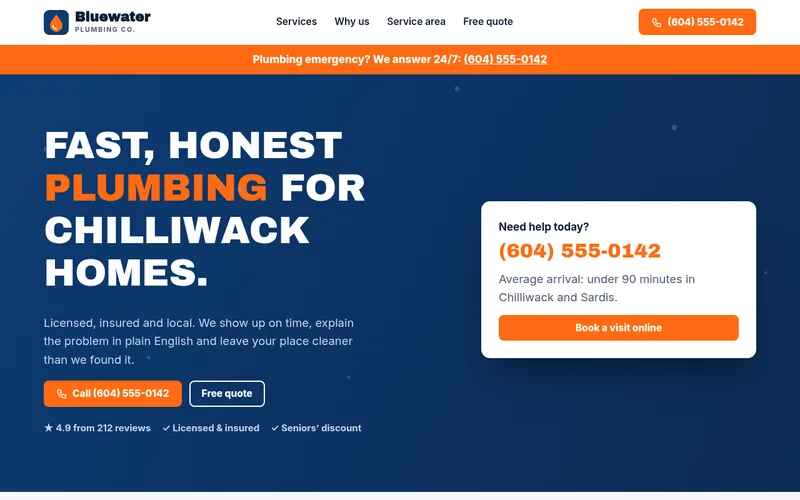 Preview of the Bluewater Plumbing Co. sample website