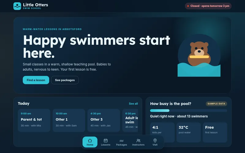 Preview of the Little Otters Swim School sample website