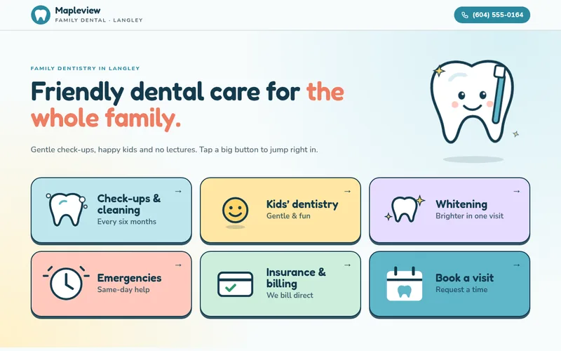 Preview of the Mapleview Family Dental sample website